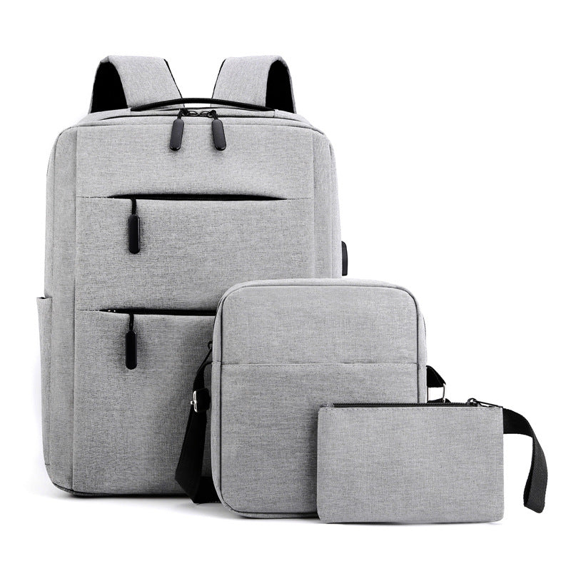 Cross-border New Three-piece Backpack Business Gift suit Computer Backpack Korean Solid Color Simple Junior School Bag