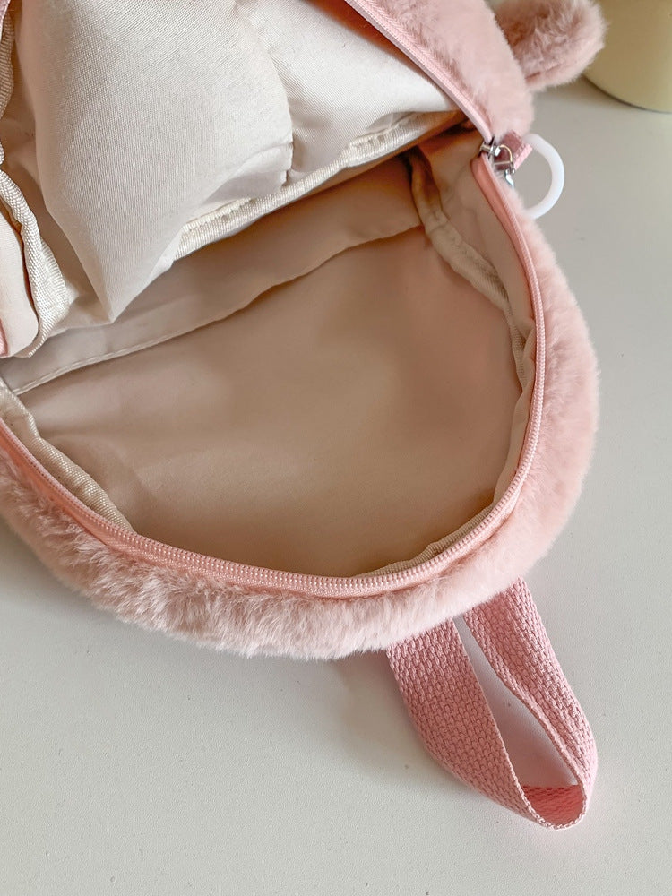 Korean Style Fashion College Style Student Backpack Women's 2026 Winter New Cute Plush Rabbit Backpack Crossbody Two
