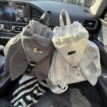 Retro Cute Rabbit Ears Backpack 2026 Niche Design Drawstring Casual Large Capacity Diagonal Backpack