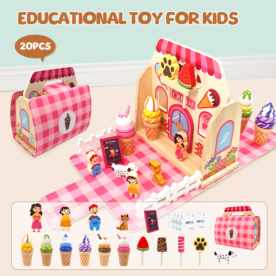 Children Pretend Play Toys Wooden Simulation Role Play Game Ice Cream Afternoon Tea Dessert Set Montessori Educational Toys