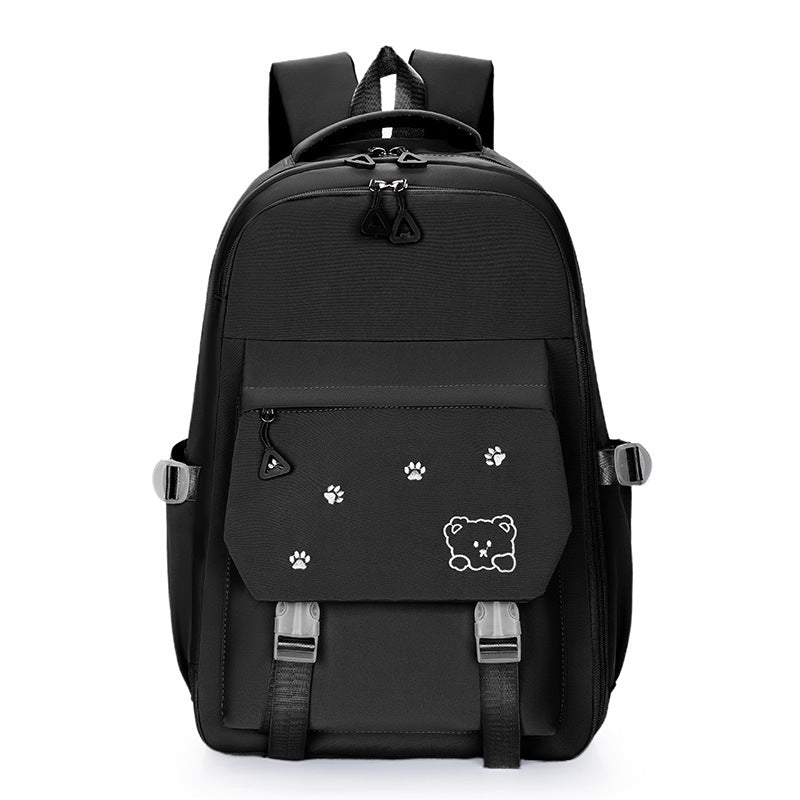 Bear Printed Backpack Senior high school College Student Schoolbag Korean Casual Campus Backpack Refrigerator Open Door Computer Bag