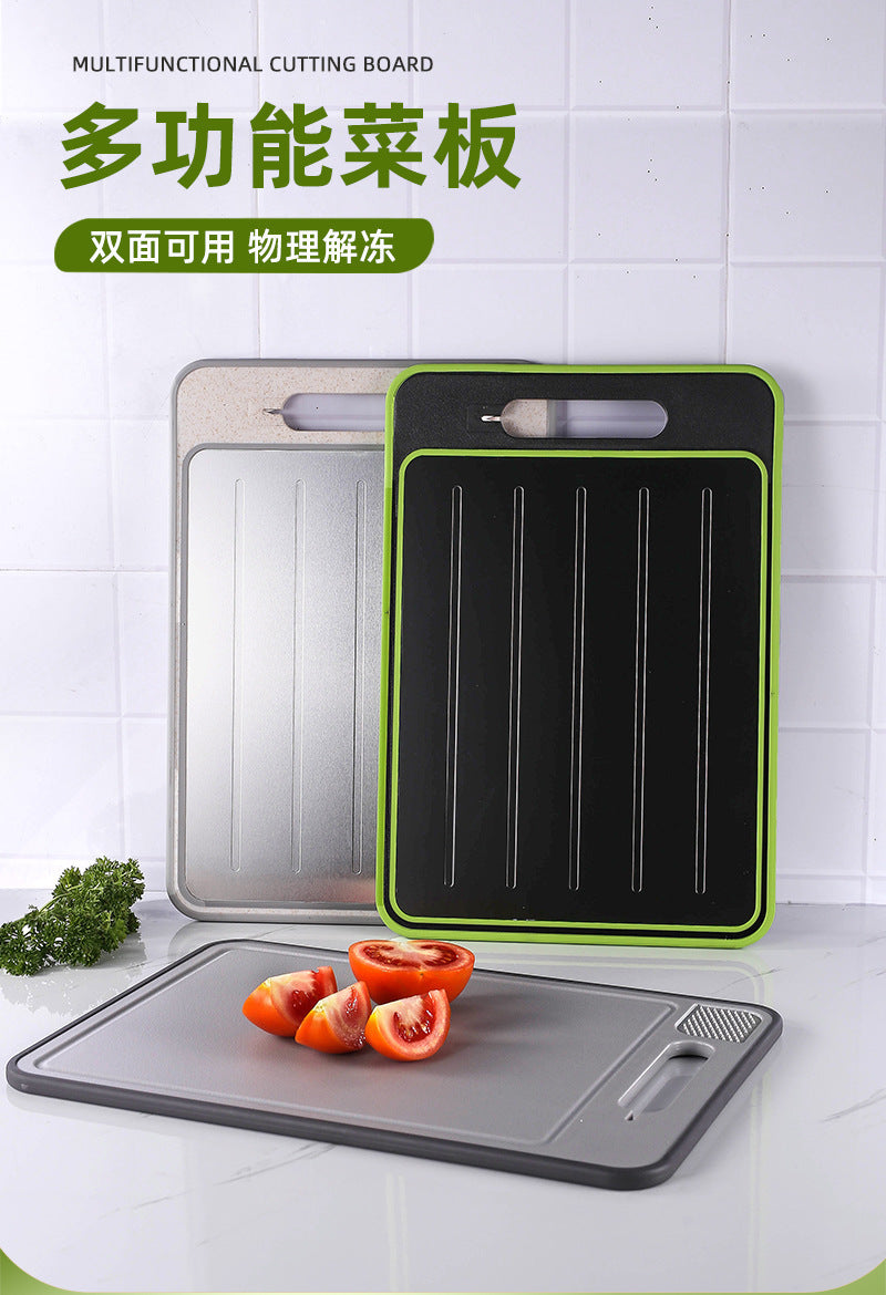 Stainless Steel Multifunctional Cutting Board with Knife Sharpener, Garlic Grinder, Meat Cutting Board, Aluminum Alloy Double-Sided Thawing Cutting Board