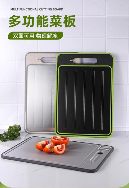 Stainless Steel Multifunctional Cutting Board with Knife Sharpener, Garlic Grinder, Meat Cutting Board, Aluminum Alloy Double-Sided Thawing Cutting Board