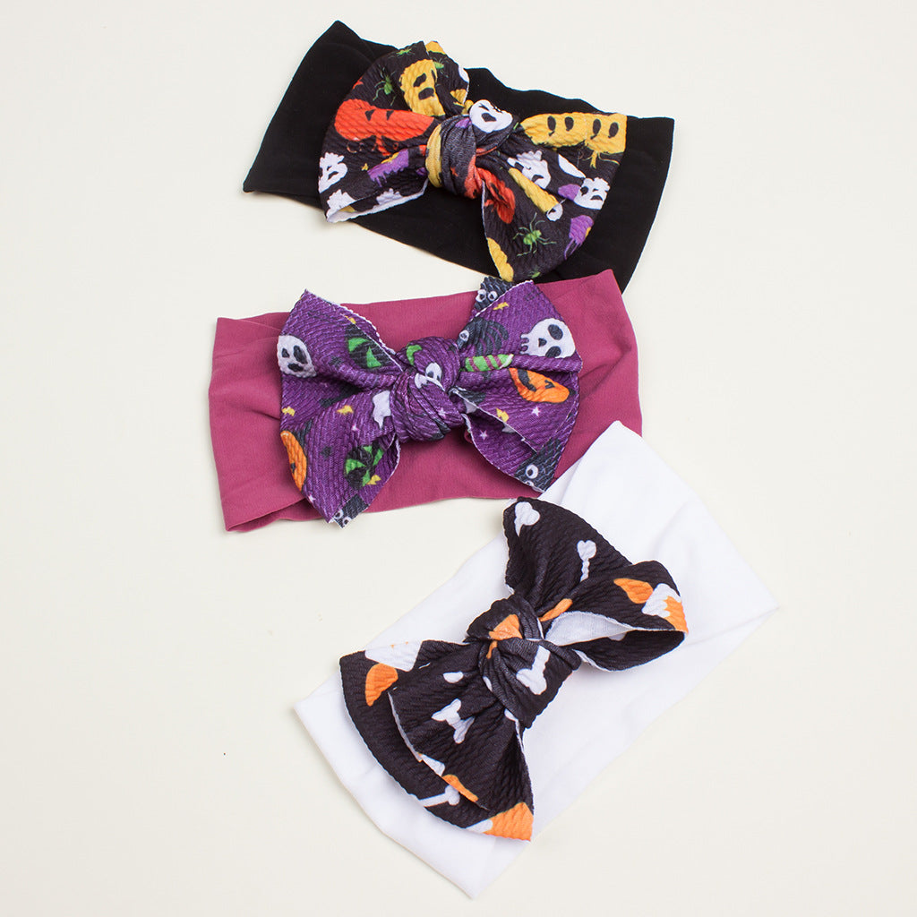 European and American New Halloween Children's Hair Band Pumpkin Head Printed Bow Baby Hair Accessories Baby Headscarf