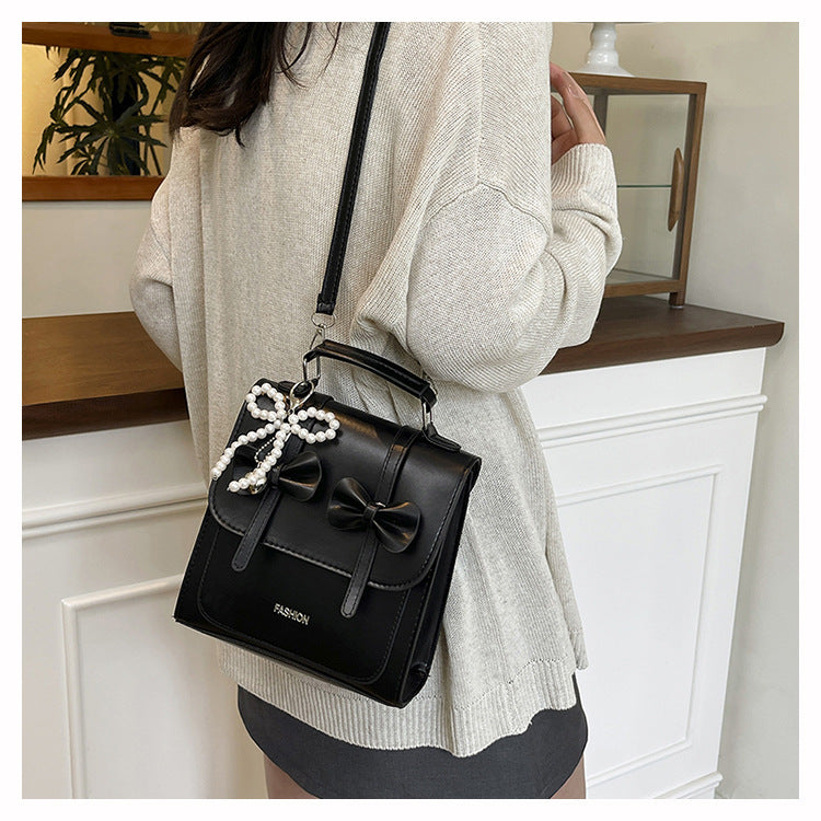 Sweet Style Small Square Handbag for Women, 2026 Summer New Model, Bowknot Shoulder Bag, Stylish Multifunctional Backpack