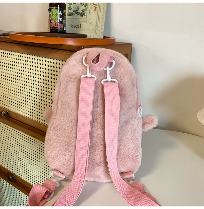 Korean Style Fashion College Style Student Backpack Women's 2026 Winter New Cute Plush Rabbit Backpack Crossbody Two