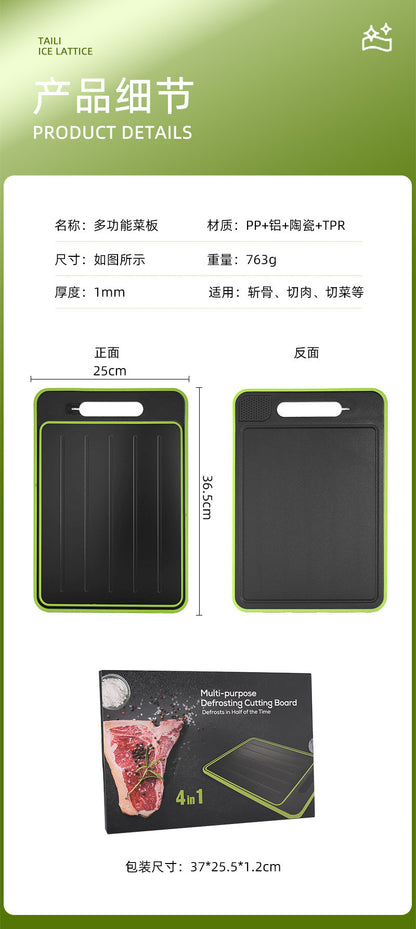 Stainless Steel Multifunctional Cutting Board with Knife Sharpener, Garlic Grinder, Meat Cutting Board, Aluminum Alloy Double-Sided Thawing Cutting Board