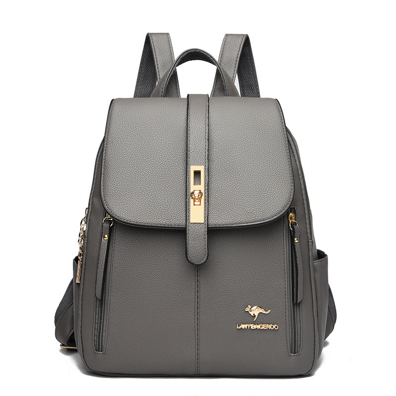 Factory wholesale kangaroo backpack women's 2026 new fashion fashion soft leather mommy casual large capacity bag generation hair