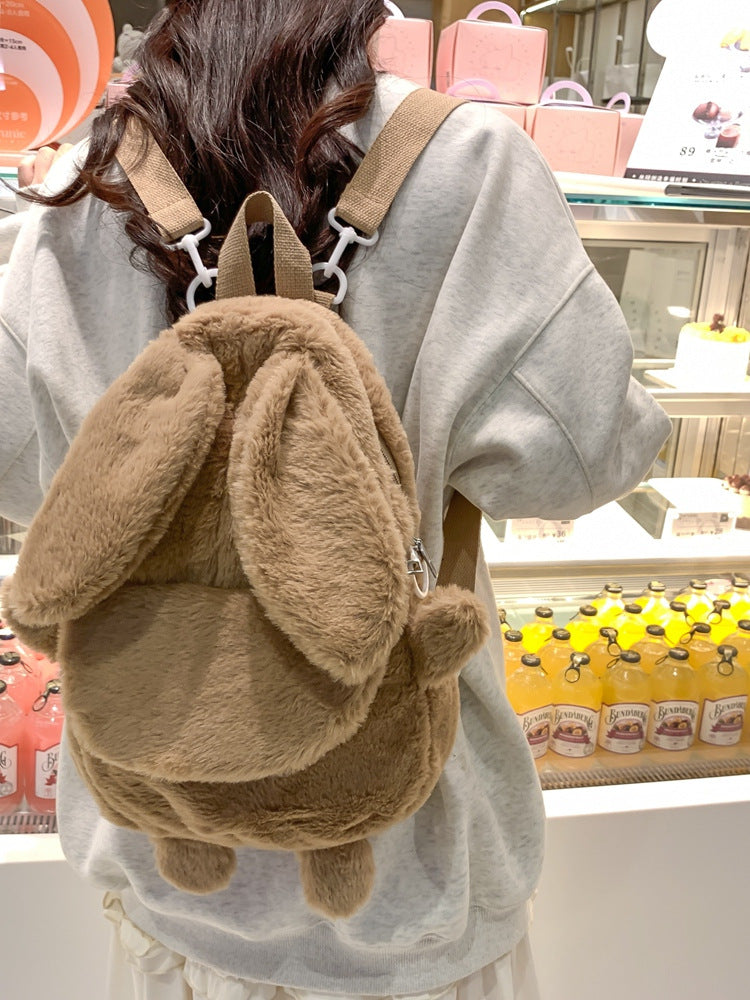 Korean Style Fashion College Style Student Backpack Women's 2026 Winter New Cute Plush Rabbit Backpack Crossbody Two