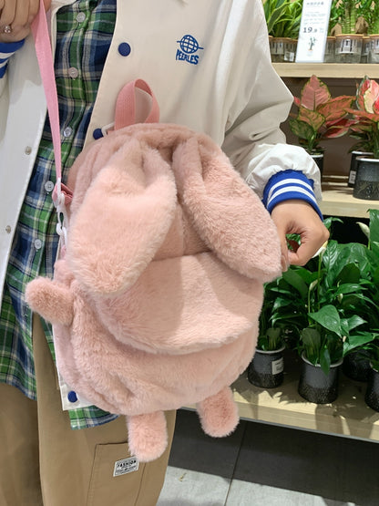 Korean Style Fashion College Style Student Backpack Women's 2026 Winter New Cute Plush Rabbit Backpack Crossbody Two