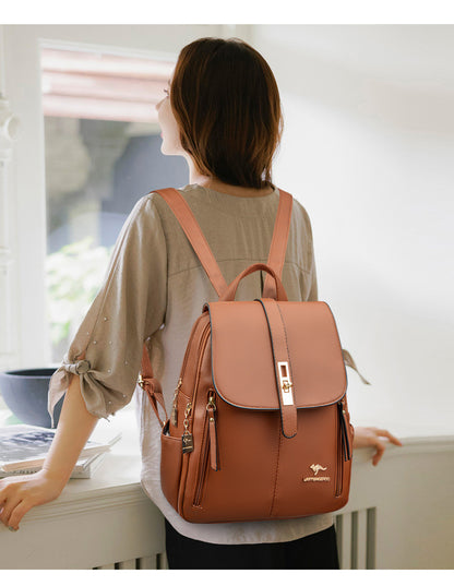 Factory wholesale kangaroo backpack women's 2026 new fashion fashion soft leather mommy casual large capacity bag generation hair