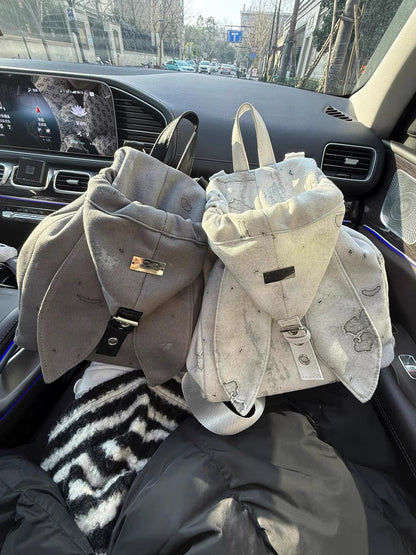 Retro Cute Rabbit Ears Backpack 2026 Niche Design Drawstring Casual Large Capacity Diagonal Backpack