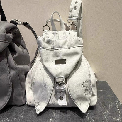 Retro Cute Rabbit Ears Backpack 2026 Niche Design Drawstring Casual Large Capacity Diagonal Backpack