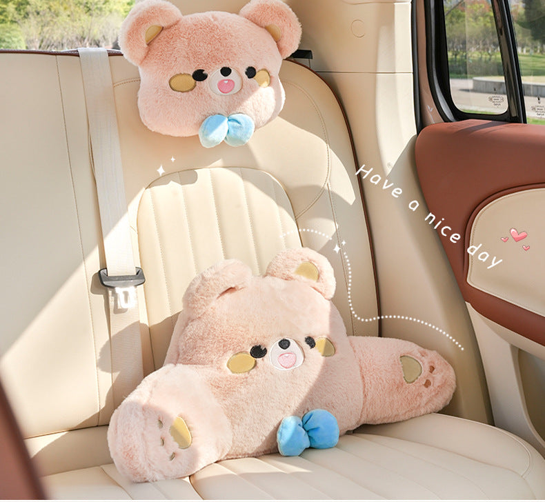 Cartoon car headrest neck pillow bear car sedentary not tired waist pillow four seasons universal car pillow