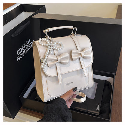 Sweet Style Small Square Handbag for Women, 2026 Summer New Model, Bowknot Shoulder Bag, Stylish Multifunctional Backpack