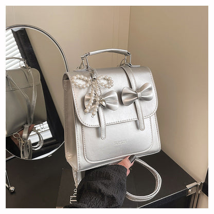 Sweet Style Small Square Handbag for Women, 2026 Summer New Model, Bowknot Shoulder Bag, Stylish Multifunctional Backpack