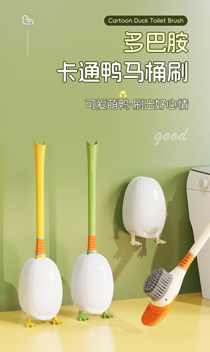 Dopamine Cartoon Duck Silicone Toilet Brush Household Cleaning Set with Base for Toilet Cleaning