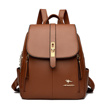 Factory wholesale kangaroo backpack women's 2026 new fashion fashion soft leather mommy casual large capacity bag generation hair