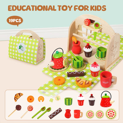 Children Pretend Play Toys Wooden Simulation Role Play Game Ice Cream Afternoon Tea Dessert Set Montessori Educational Toys