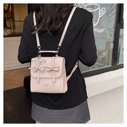 Sweet Style Small Square Handbag for Women, 2026 Summer New Model, Bowknot Shoulder Bag, Stylish Multifunctional Backpack
