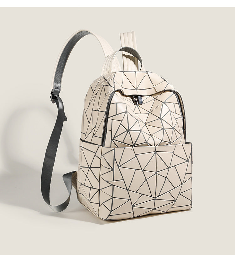 2026 Summer Japanese Geometric Diamond Backpack Women's Rhombus Backpack Fashionable School Bag Casual Travel Japanese Style