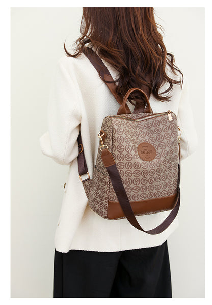 Backpack Women's Korean Style New Printed Retro Fashion Soft Leather Bag Large Capacity Work Travel Backpack Trendy