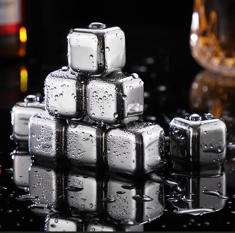 Cross-Border Commercial 304 Stainless Steel Ice Cubes Food Grade Quick-Frozen Ice Tartar Set Whiskey Iced Weishi Ice Cubes