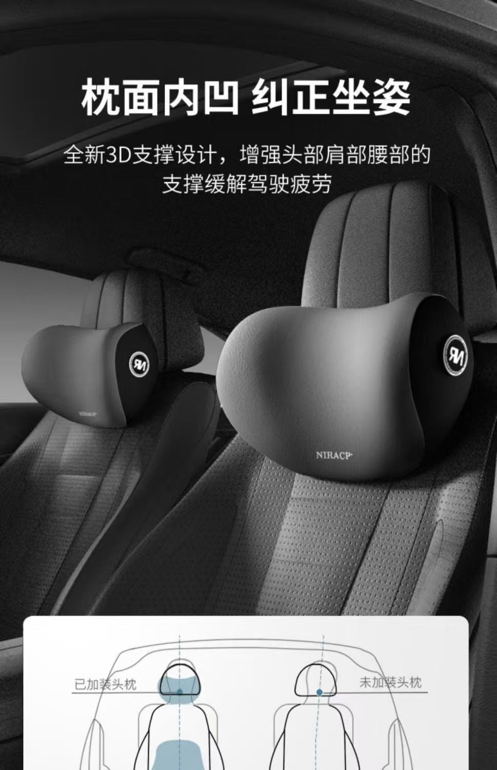 Car Headrest Neck Pillow Lumbar Pillow Car Pillow Car Neck Pillow Memory Seat Backrest Waist suit Cushion