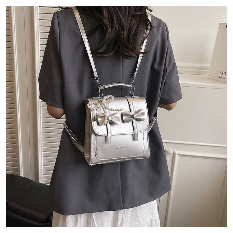 Sweet Style Small Square Handbag for Women, 2026 Summer New Model, Bowknot Shoulder Bag, Stylish Multifunctional Backpack