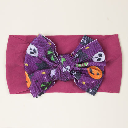 European and American New Halloween Children's Hair Band Pumpkin Head Printed Bow Baby Hair Accessories Baby Headscarf