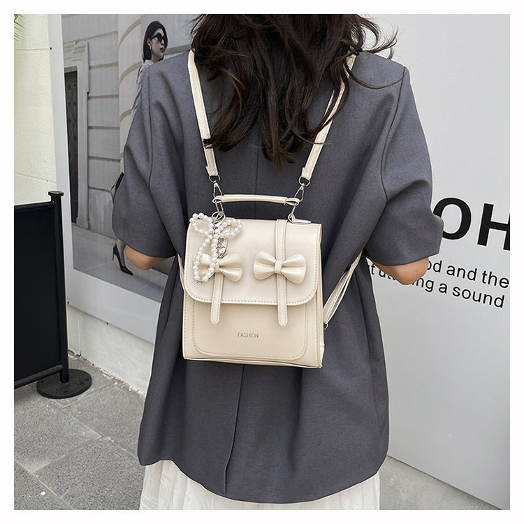 Sweet Style Small Square Handbag for Women, 2026 Summer New Model, Bowknot Shoulder Bag, Stylish Multifunctional Backpack