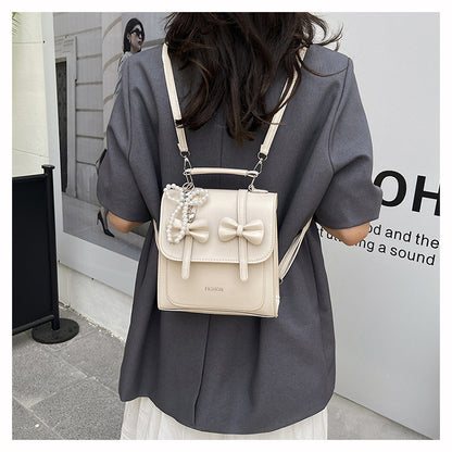 Sweet Style Small Square Handbag for Women, 2026 Summer New Model, Bowknot Shoulder Bag, Stylish Multifunctional Backpack