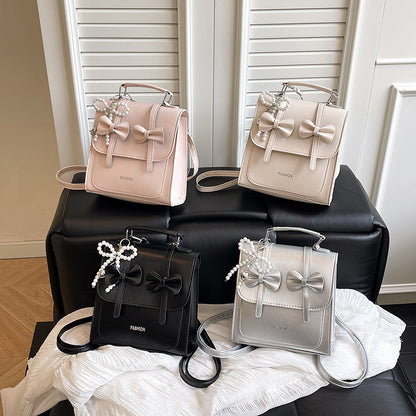 Sweet Style Small Square Handbag for Women, 2026 Summer New Model, Bowknot Shoulder Bag, Stylish Multifunctional Backpack