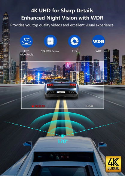Cross-border 4K CarLog Mobile Phone Interconnection WIFI HD Night Vision Installation-free Car Recorder Shrunk Time Recording