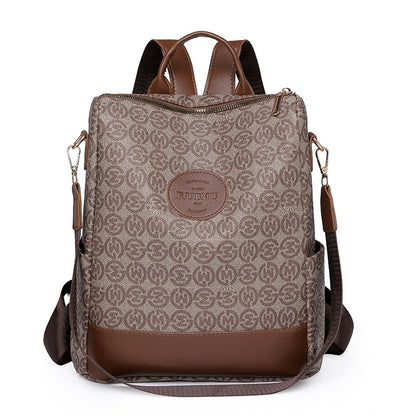 Backpack Women's Korean Style New Printed Retro Fashion Soft Leather Bag Large Capacity Work Travel Backpack Trendy