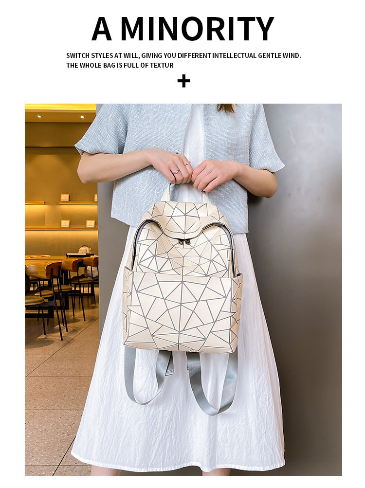 2026 Summer Japanese Geometric Diamond Backpack Women's Rhombus Backpack Fashionable School Bag Casual Travel Japanese Style