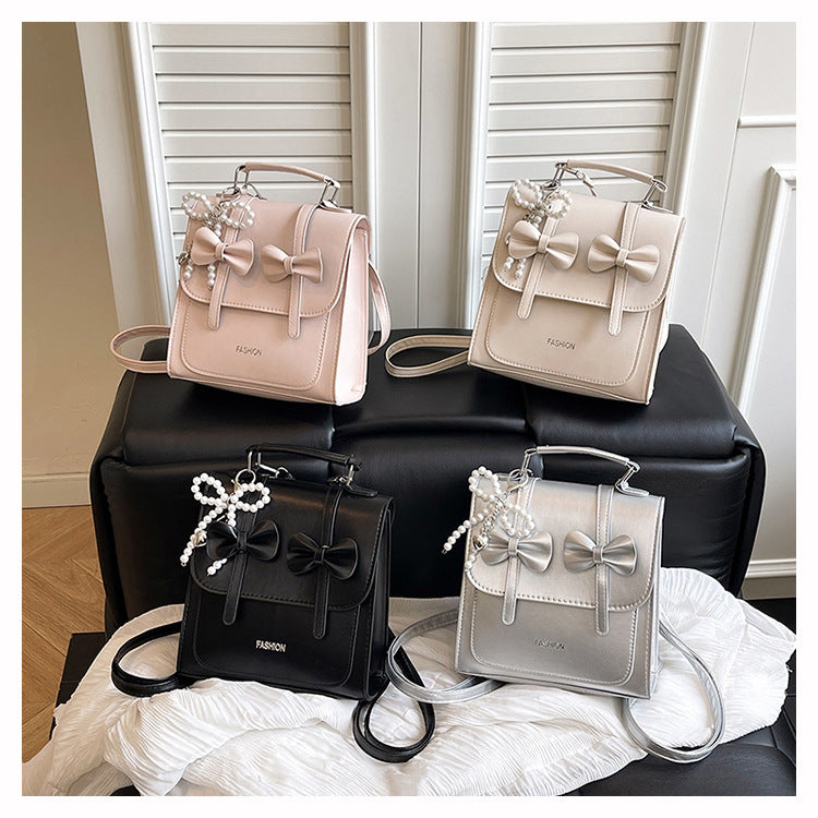 Sweet Style Small Square Handbag for Women, 2026 Summer New Model, Bowknot Shoulder Bag, Stylish Multifunctional Backpack