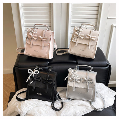 Sweet Style Small Square Handbag for Women, 2026 Summer New Model, Bowknot Shoulder Bag, Stylish Multifunctional Backpack