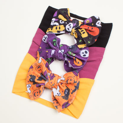 European and American New Halloween Children's Hair Band Pumpkin Head Printed Bow Baby Hair Accessories Baby Headscarf