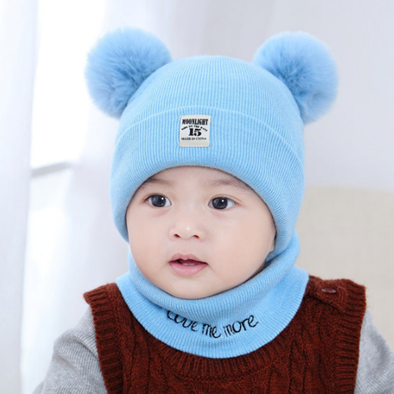 knitted cap net red explosion children's cap fur ball cap baby ear warm cap wholesale custom hat