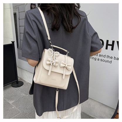 Sweet Style Small Square Handbag for Women, 2026 Summer New Model, Bowknot Shoulder Bag, Stylish Multifunctional Backpack