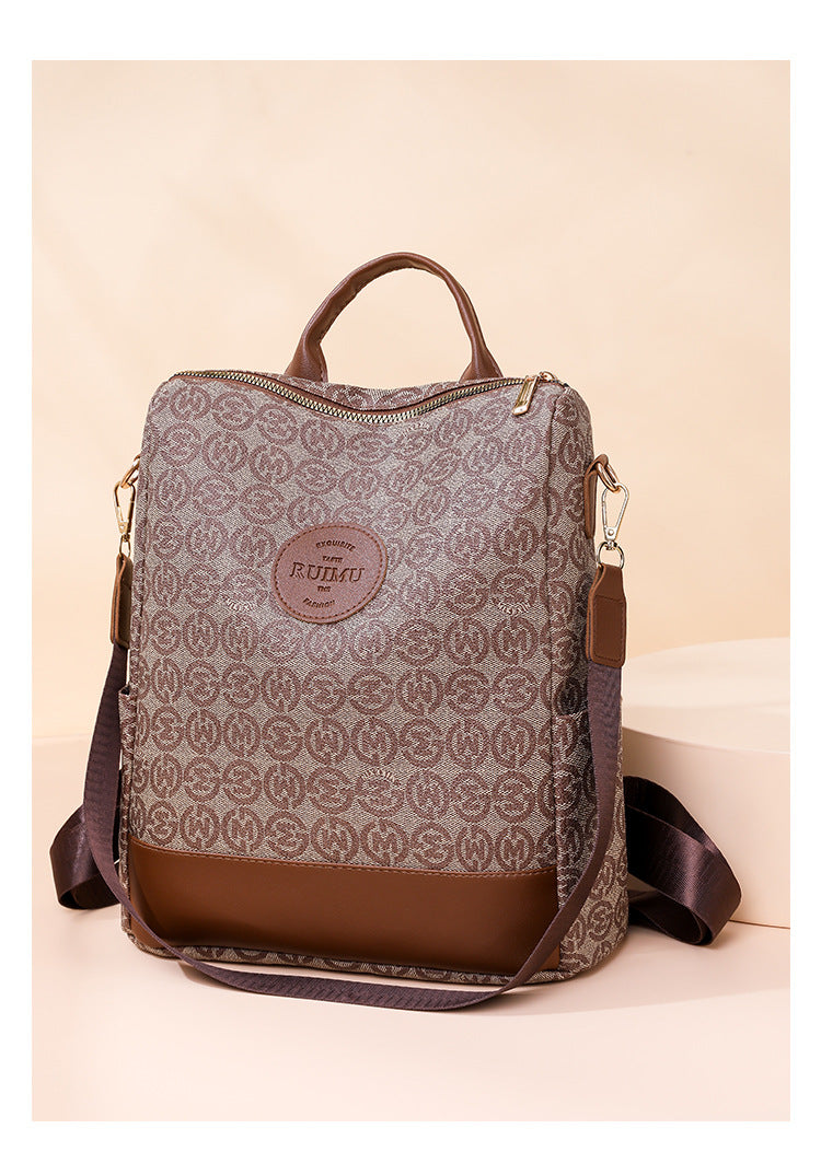 Backpack Women's Korean Style New Printed Retro Fashion Soft Leather Bag Large Capacity Work Travel Backpack Trendy