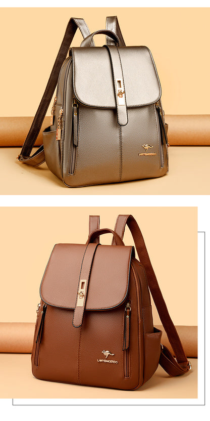 Factory wholesale kangaroo backpack women's 2026 new fashion fashion soft leather mommy casual large capacity bag generation hair