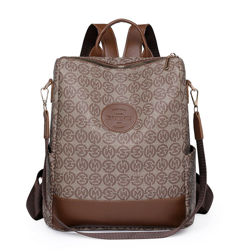 Backpack Women's Korean Style New Printed Retro Fashion Soft Leather Bag Large Capacity Work Travel Backpack Trendy