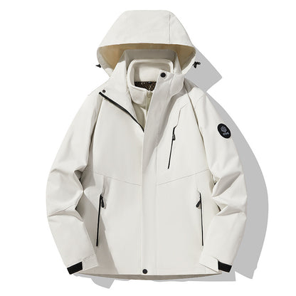 Three-In-One Detachable Autumn and Winter Jacket for Couples, Unisex Windproof and Waterproof Mountaineering Clothing with Fleece Lining
