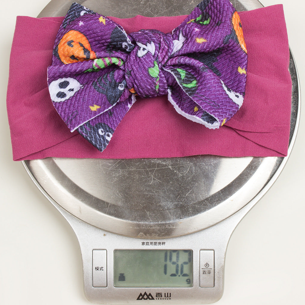 European and American New Halloween Children's Hair Band Pumpkin Head Printed Bow Baby Hair Accessories Baby Headscarf
