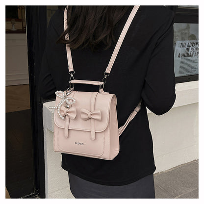 Sweet Style Small Square Handbag for Women, 2026 Summer New Model, Bowknot Shoulder Bag, Stylish Multifunctional Backpack