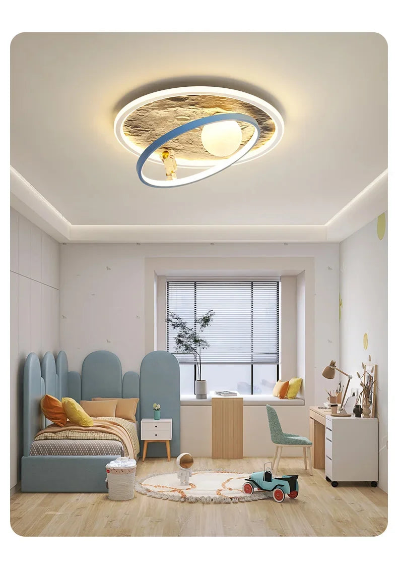 Children's room circular ceiling light moon astronaut light cartoon eye protection children's baby LED light room decoration