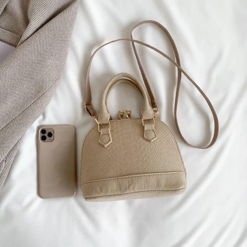 Women's Large Crossbody  Retro Felt Handbag with Makeup Organizer Solid-Color Casual Purse for Everyday Use Travel Shoulder Bag