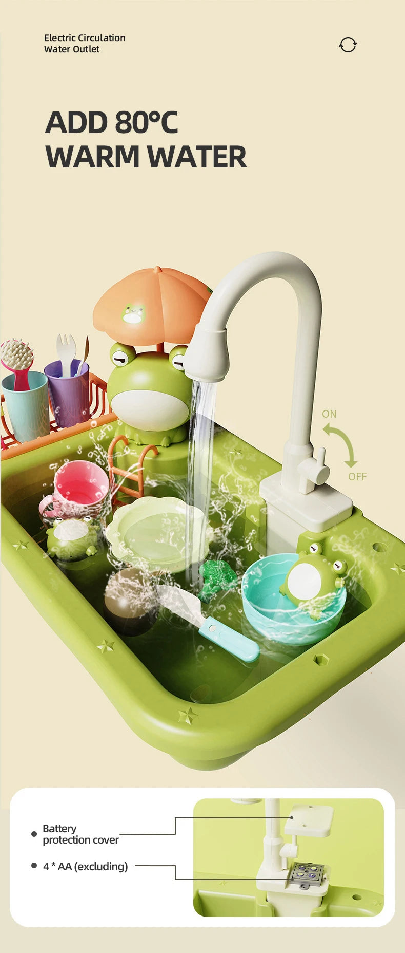 Electric Kitchen Sink Toys for Boys Girl Simulated Faucet Dishwasher Pretend Play Kitchen Set Food Vegetable Role Play Kid Gifts